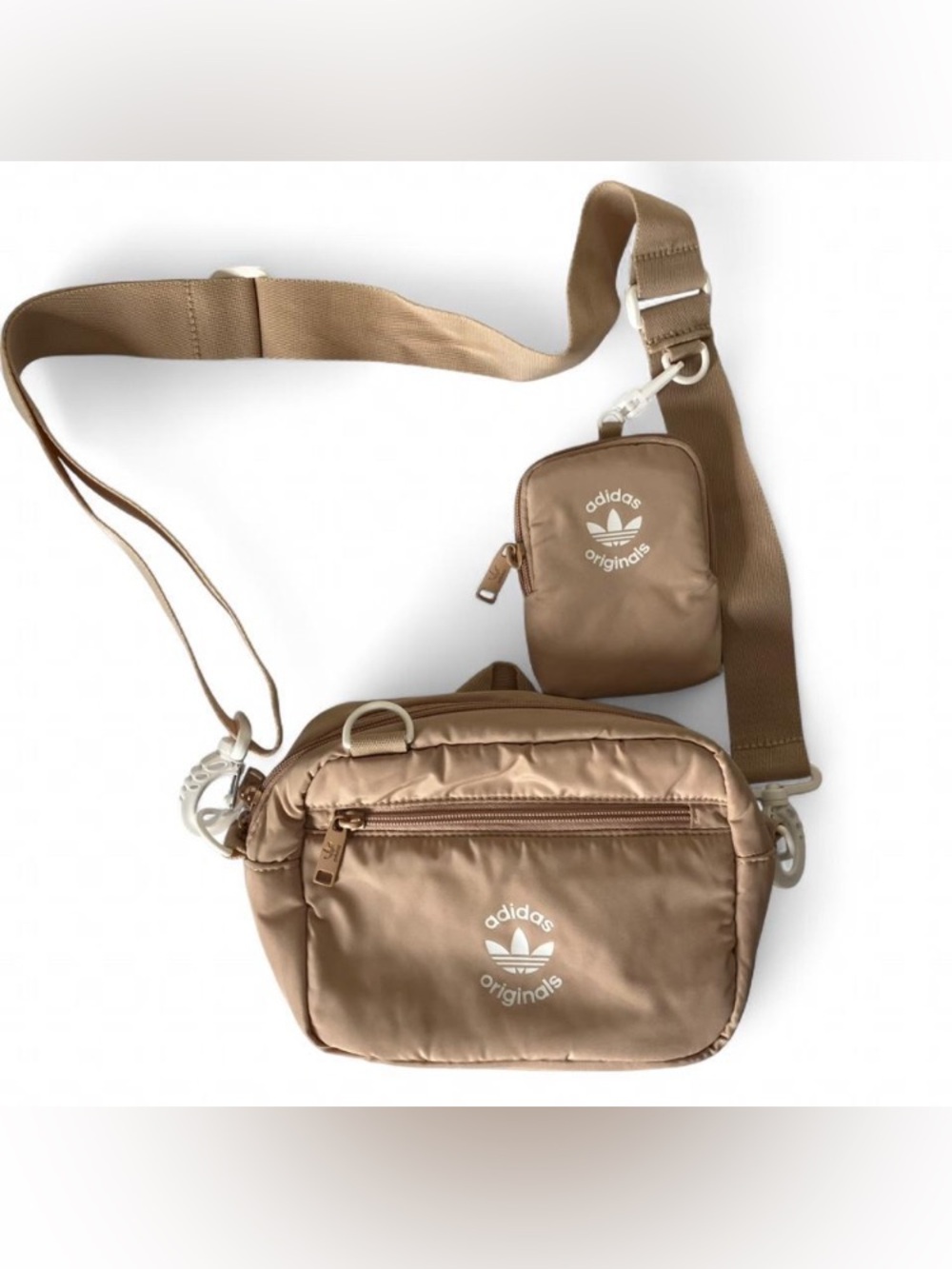 Adidas Originals Puffer Crossbody Bag Beige Neutral Nylon Mini Utility Bag - Picture 2 of 10